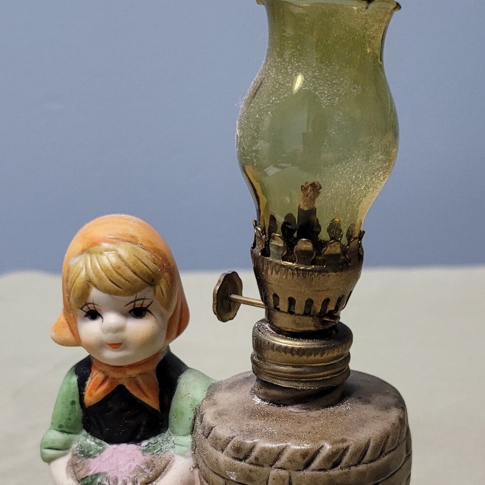 Vintage Dutch girl mini oil lamp